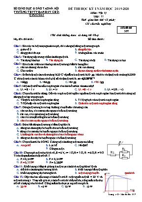 Đề thi học kỳ I môn Vật lý Lớp 11 - Mã đề 357 - Năm học 2019-2020 - Trường THPT Phan Huy Chú (Có đáp án)